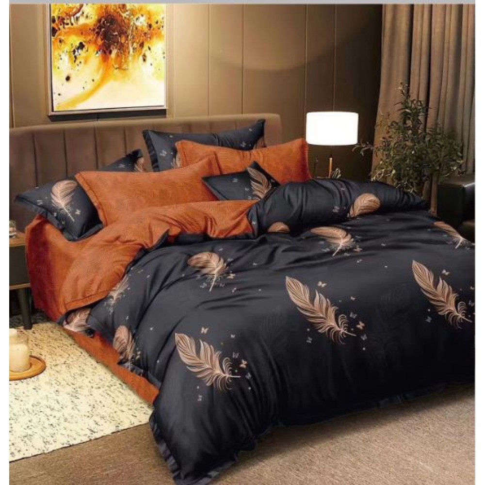 Set Lenjerie Eleganta 4 Piese Din Bumbac Satinat Cu Elastic ,1 Persoana, Cearceaf de pat 140x200 cm, YE-02