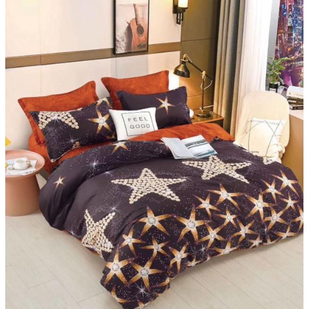 Set Lenjerie Eleganta 4 Piese Din Bumbac Satinat Cu Elastic ,1 Persoana, Cearceaf de pat 140x200 cm, YE-01