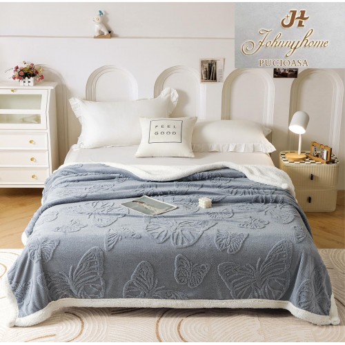 Patura Pufoasa Cocolino cu Blanita, Model Fluturi, Pat 2 Persoane, 200x230 cm, PF13