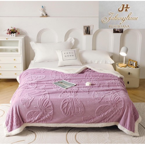 Patura Pufoasa Cocolino cu Blanita, Model Fluturi, Pat 2 Persoane, 200x230 cm, PF12