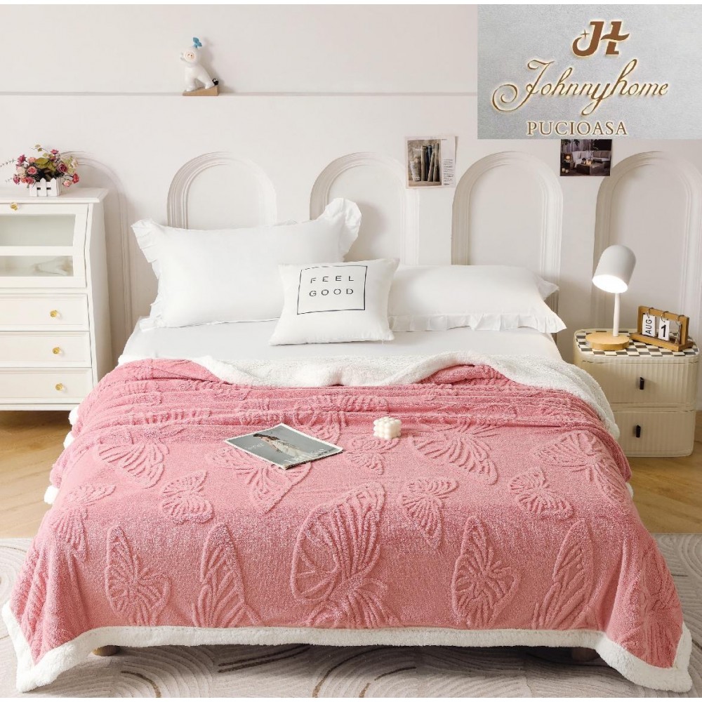 Patura Pufoasa Cocolino cu Blanita, Model Fluturi, Pat 2 Persoane, 200x230 cm, PF06