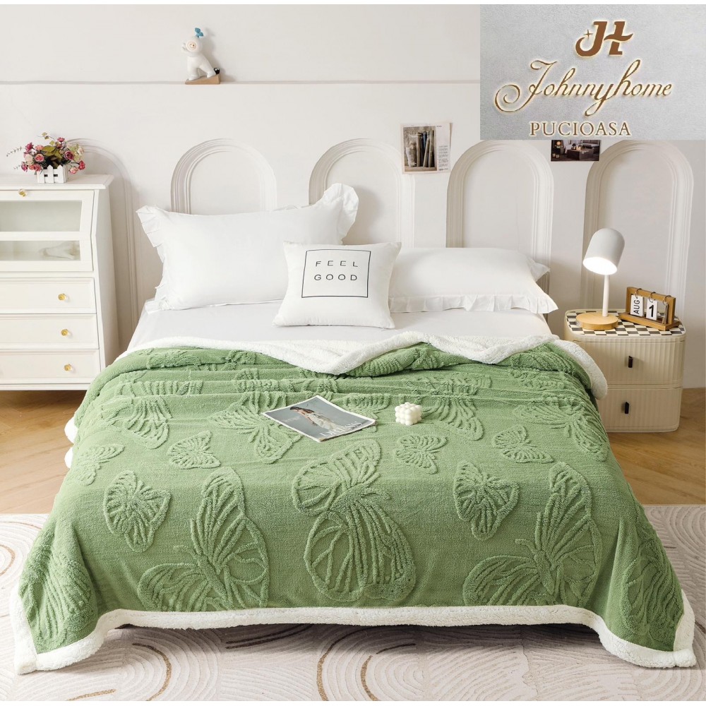 Patura Pufoasa Cocolino cu Blanita, Model Fluturi, Pat 2 Persoane, 200x230 cm, PF04