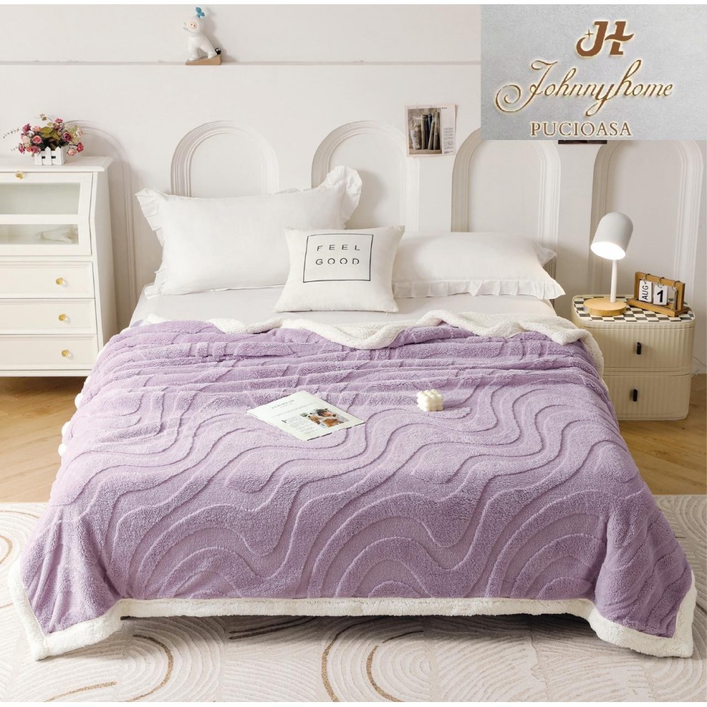 Patura Pufoasa Cocolino cu Blanita, Model Dungi , Pat 2 Persoane, 200x230 cm, PD05