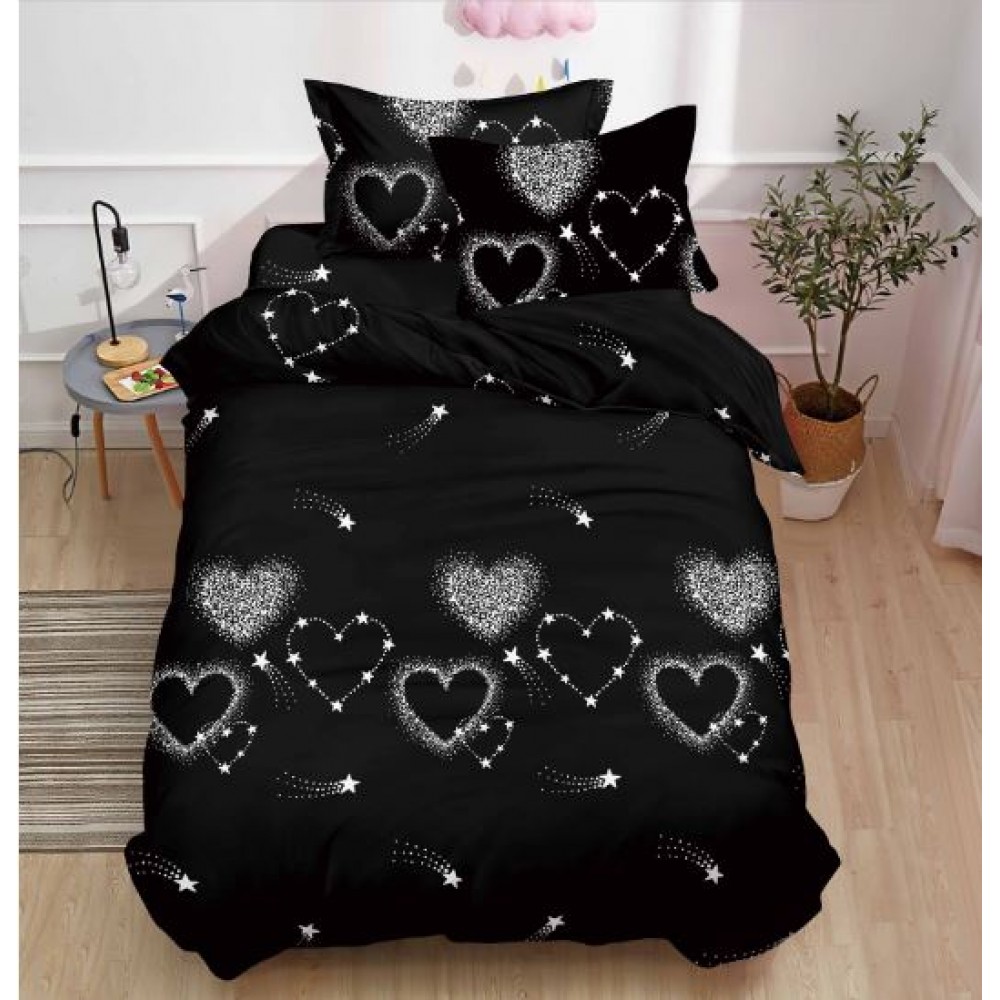 Set Lenjerie Eleganta 3D, Pentru 1 persoana, Bumbac Satinat, 4 piese, cearceaf pentru pat 155x230cm, BG-34