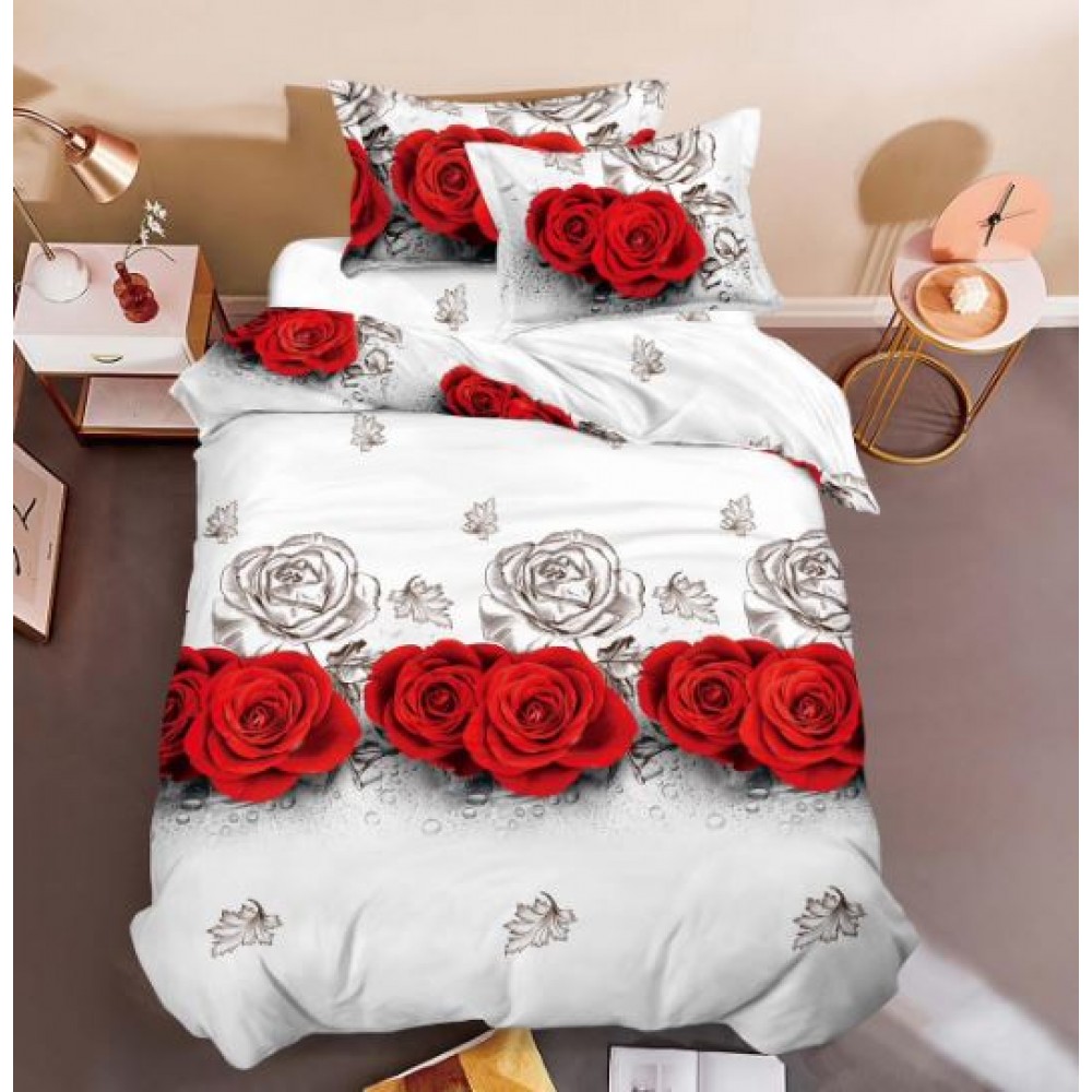 Set Lenjerie Eleganta 3D, Pentru 1 persoana, Bumbac Satinat, 4 piese, cearceaf pentru pat 155x230cm, BG-33