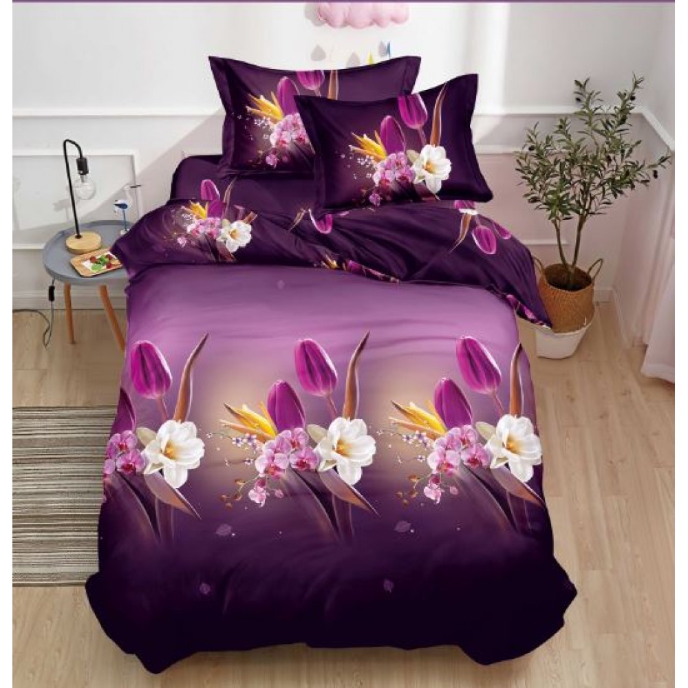 Set Lenjerie Eleganta 3D, Pentru 1 persoana, Bumbac Satinat, 4 piese, cearceaf pentru pat 155x230cm, BG-32
