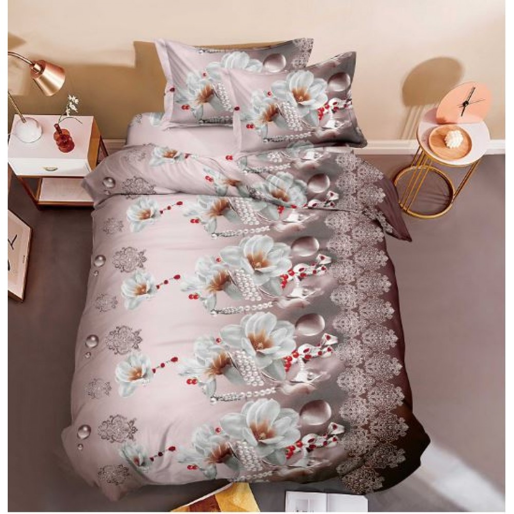 Set Lenjerie Eleganta 3D, Pentru 1 persoana, Bumbac Satinat, 4 piese, cearceaf pentru pat 155x230cm, BG-31