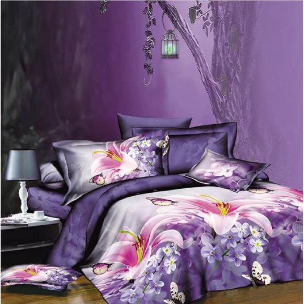 Set Lenjerie Eleganta 3D, Pentru 1 persoana, Bumbac Satinat, 4 piese, cearceaf pentru pat 155x230cm, BG-29