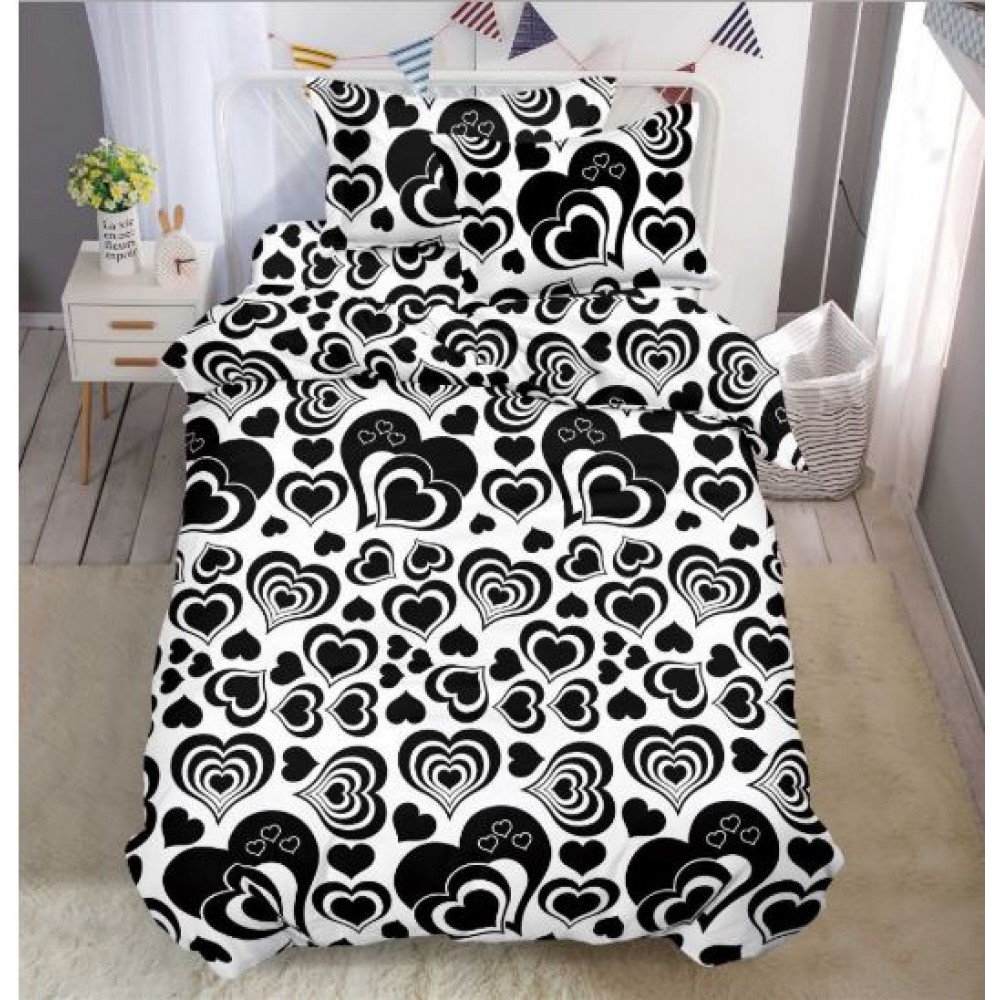 Set Lenjerie Eleganta 3D, Pentru 1 persoana, Bumbac Satinat, 4 piese, cearceaf pentru pat 155x230cm, BG-28