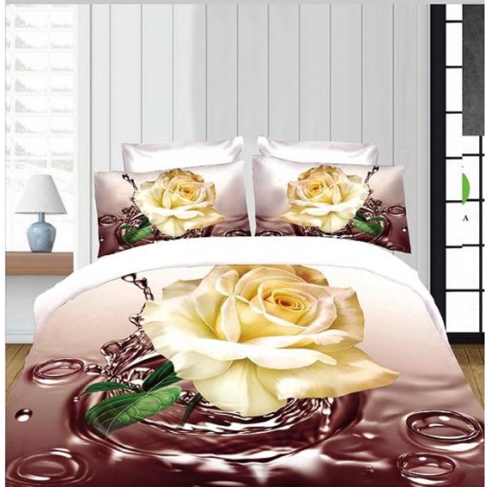 Set Lenjerie Eleganta 3D, Pentru 1 persoana, Bumbac Satinat, 4 piese, cearceaf pentru pat 155x230cm, BG-27
