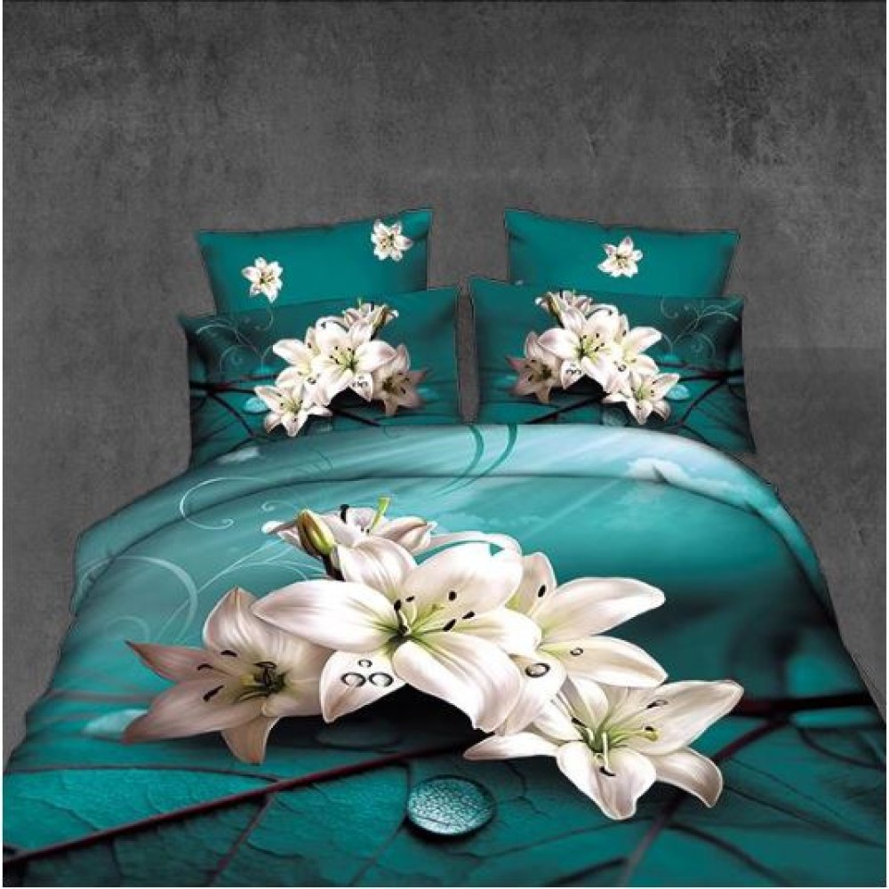 Set Lenjerie Eleganta 3D, Pentru 1 persoana, Bumbac Satinat, 4 piese, cearceaf pentru pat 155x230cm, BG-26