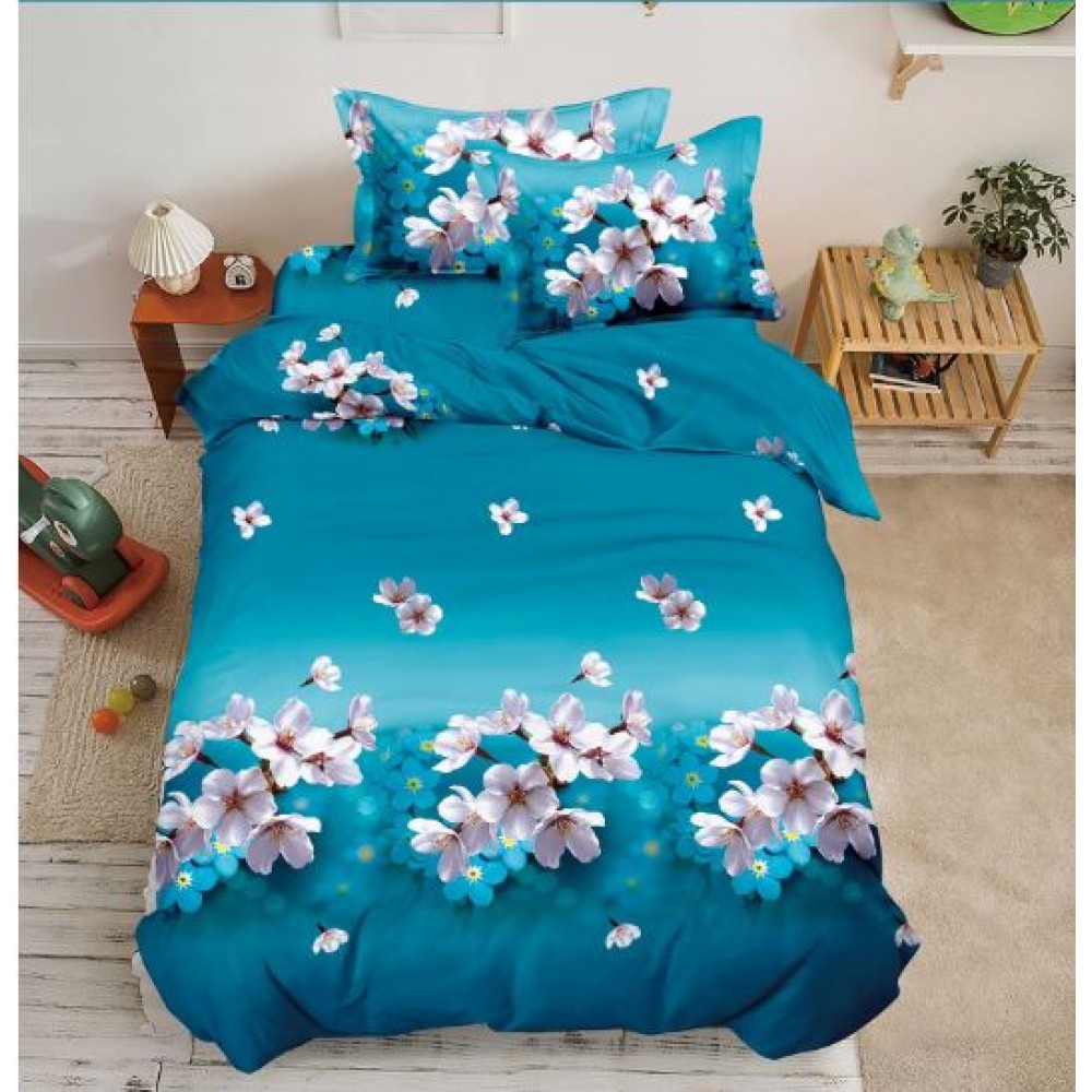 Set Lenjerie Eleganta 3D, Pentru 1 persoana, Bumbac Satinat, 4 piese, cearceaf pentru pat 155x230cm, BG-25