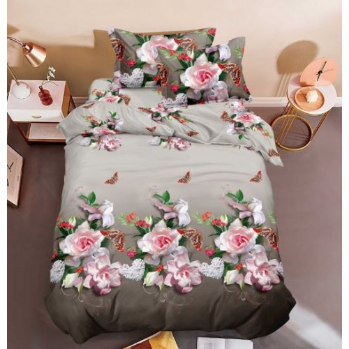 Set Lenjerie Eleganta 3D, Pentru 1 persoana, Bumbac Satinat, 4 piese, cearceaf pentru pat 155x230cm, BG-24