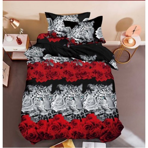 Set Lenjerie Eleganta 3D, Pentru 1 persoana, Bumbac Satinat, 4 piese, cearceaf pentru pat 155x230cm, BG-23