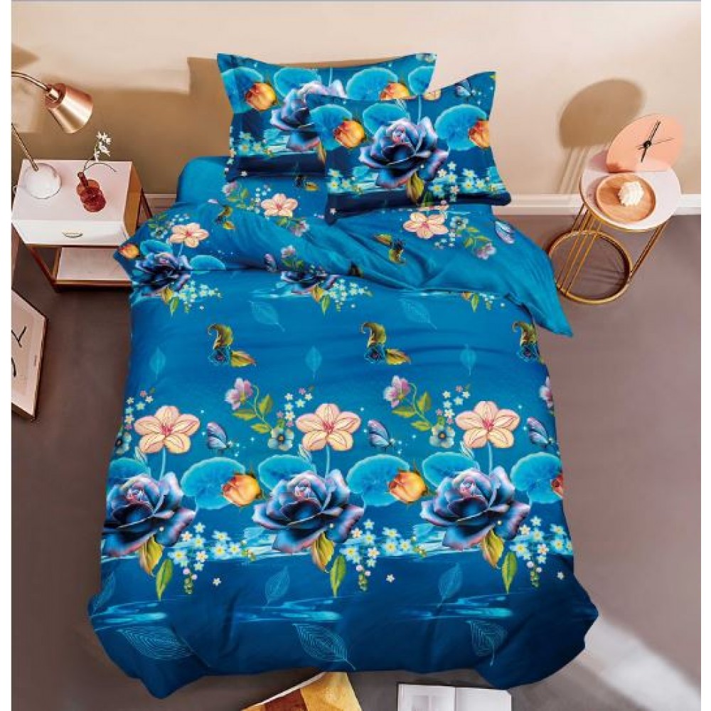 Set Lenjerie Eleganta 3D, Pentru 1 persoana, Bumbac Satinat, 4 piese, cearceaf pentru pat 155x230cm, BG-21