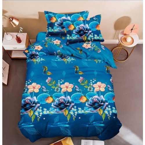 Set Lenjerie Eleganta 3D, Pentru 1 persoana, Bumbac Satinat, 4 piese, cearceaf pentru pat 155x230cm, BG-21
