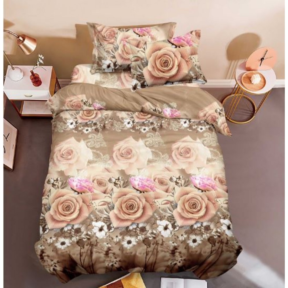 Set Lenjerie Eleganta 3D, Pentru 1 persoana, Bumbac Satinat, 4 piese, cearceaf pentru pat 155x230cm, BG-20