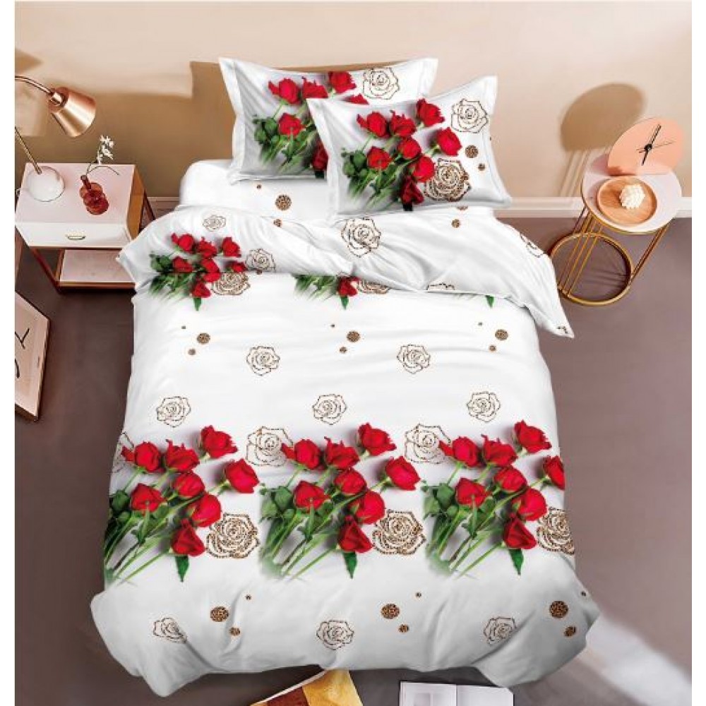 Set Lenjerie Eleganta 3D, Pentru 1 persoana, Bumbac Satinat, 4 piese, cearceaf pentru pat 155x230cm, BG-18
