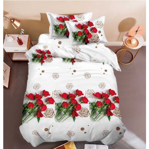 Set Lenjerie Eleganta 3D, Pentru 1 persoana, Bumbac Satinat, 4 piese, cearceaf pentru pat 155x230cm, BG-18