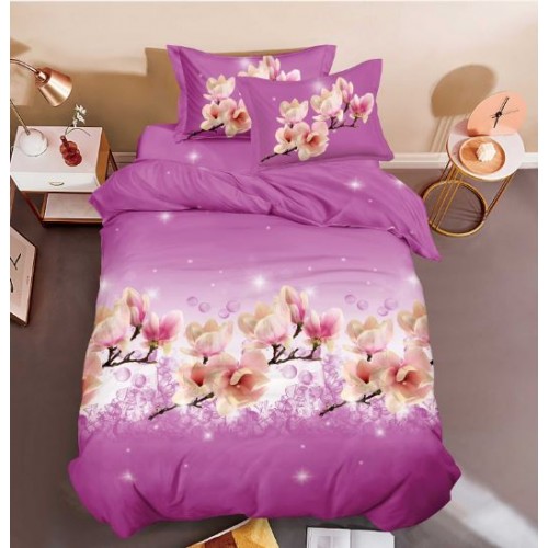 Set Lenjerie Eleganta 3D, Pentru 1 persoana, Bumbac Satinat, 4 piese, cearceaf pentru pat 155x230cm, BG-17