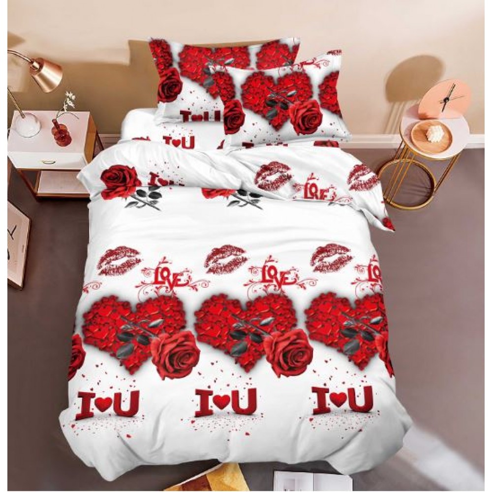 Set Lenjerie Eleganta 3D, Pentru 1 persoana, Bumbac Satinat, 4 piese, cearceaf pentru pat 155x230cm, BG-16