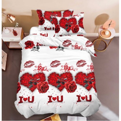 Set Lenjerie Eleganta 3D, Pentru 1 persoana, Bumbac Satinat, 4 piese, cearceaf pentru pat 155x230cm, BG-16