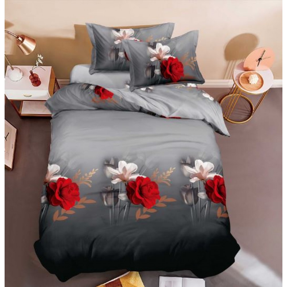 Set Lenjerie Eleganta 3D, Pentru 1 persoana, Bumbac Satinat, 4 piese, cearceaf pentru pat 155x230cm, BG-15