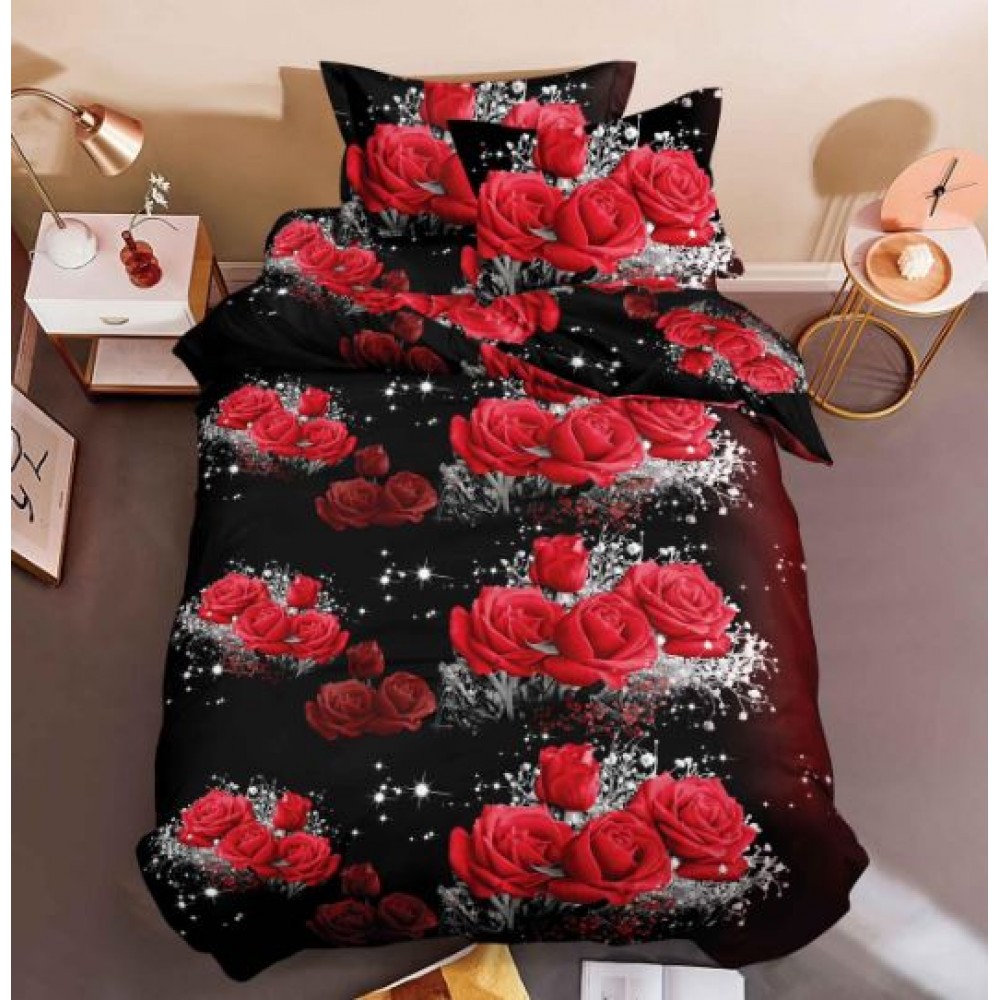 Set Lenjerie Eleganta 3D, Pentru 1 persoana, Bumbac Satinat, 4 piese, cearceaf pentru pat 155x230cm, BG-14