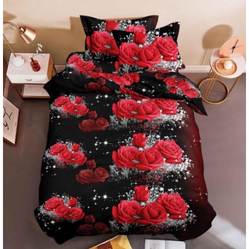 Set Lenjerie Eleganta 3D, Pentru 1 persoana, Bumbac Satinat, 4 piese, cearceaf pentru pat 155x230cm, BG-14