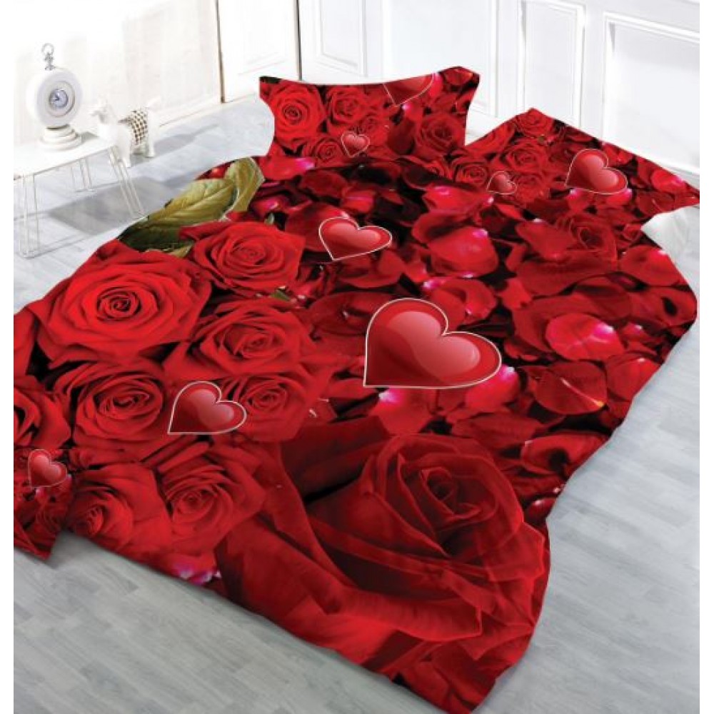 Set Lenjerie Eleganta 3D, Pentru 1 persoana, Bumbac Satinat, 4 piese, cearceaf pentru pat 155x230cm, BG-12