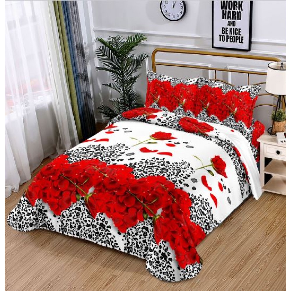 Set Lenjerie Eleganta 3D, Pentru 1 persoana, Bumbac Satinat, 4 piese, cearceaf pentru pat 155x230cm, BG-09