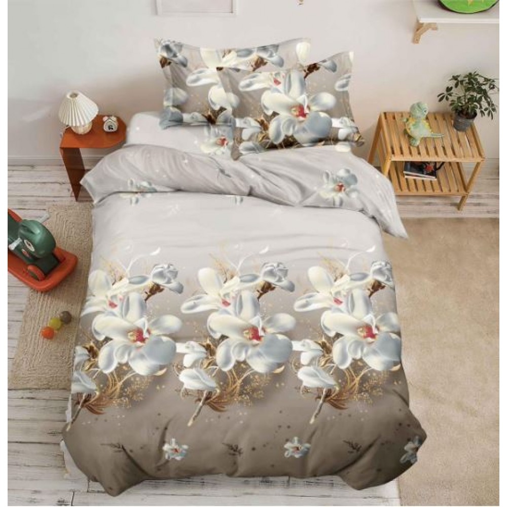 Set Lenjerie Eleganta 3D, Pentru 1 persoana, Bumbac Satinat, 4 piese, cearceaf pentru pat 155x230cm, BG-08