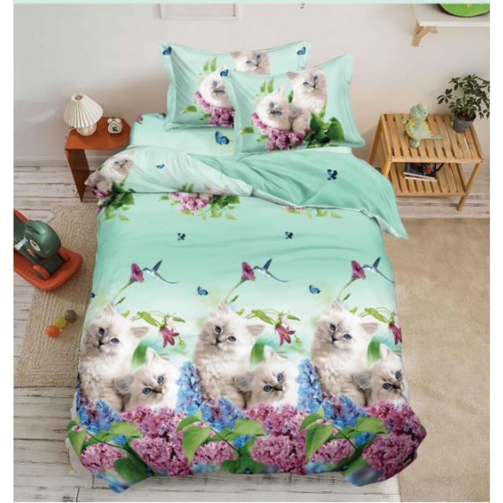Set Lenjerie Eleganta 3D, Pentru 1 persoana, Bumbac Satinat, 4 piese, cearceaf pentru pat 155x230cm, BG-06