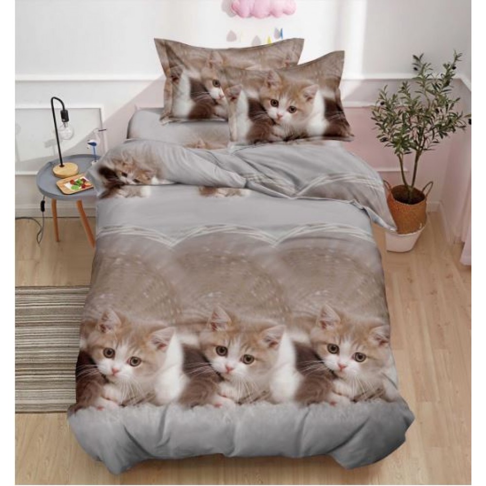 Set Lenjerie Eleganta 3D, Pentru 1 persoana, Bumbac Satinat, 4 piese, cearceaf pentru pat 155x230cm, BG-05