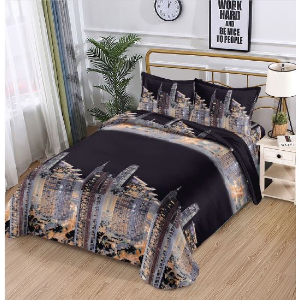 Set Lenjerie Eleganta 3D, Pentru 1 persoana, Bumbac Satinat, 4 piese, cearceaf pentru pat 155x230cm, BG-04