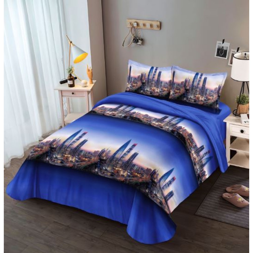 Set Lenjerie Eleganta 3D, Pentru 1 persoana, Bumbac Satinat, 4 piese, cearceaf pentru pat 155x230cm, BG-03