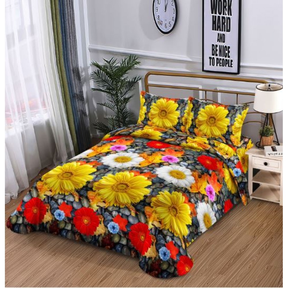 Set Lenjerie Eleganta 3D, Pentru 1 persoana, Bumbac Satinat, 4 piese, cearceaf pentru pat 155x230cm, BG-02