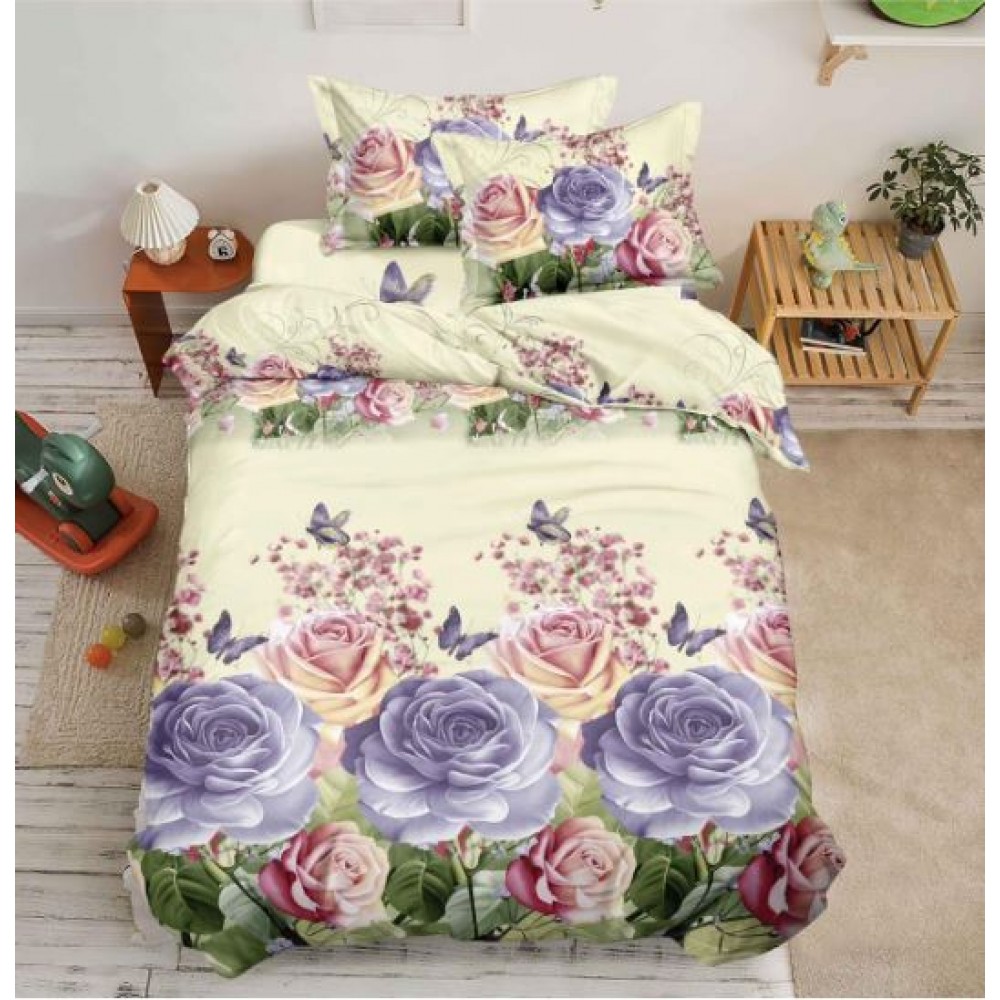 Set Lenjerie Eleganta 3D, Pentru 1 persoana, Bumbac Satinat, 4 piese, cearceaf pentru pat 155x230cm, BG-01