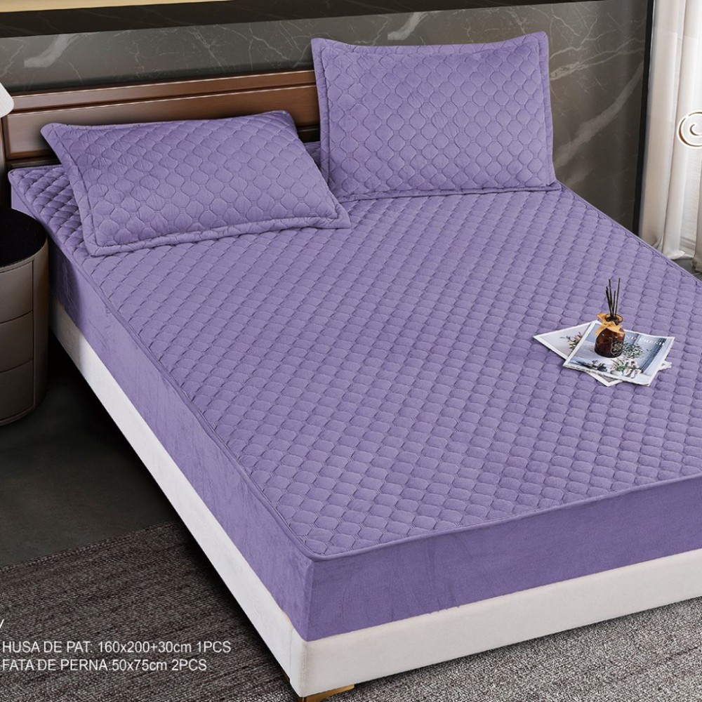 Husă Matlasată Tip Topper din Catifea 160x200cm, cu 2 Fețe de Pernă 50x75cm, TP6-05