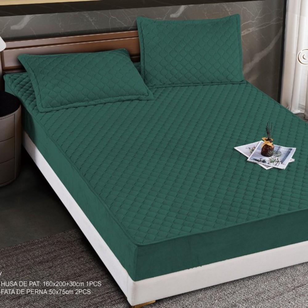 Husă Matlasată Tip Topper din Catifea 160x200cm, cu 2 Fețe de Pernă 50x75cm, TP6-04