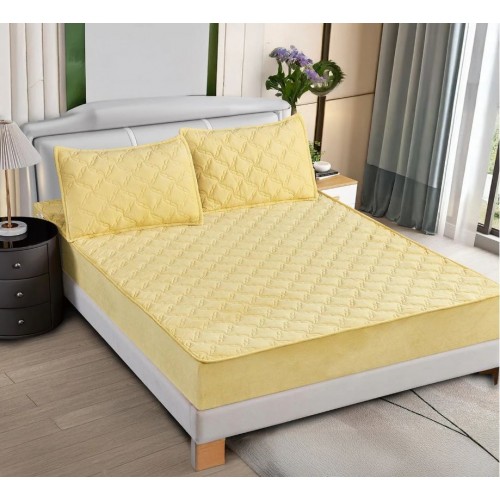 Husa de pat matlasata si 2 fete de perne din catifea 180x200cm, cu elastic, model tip topper, T8-13