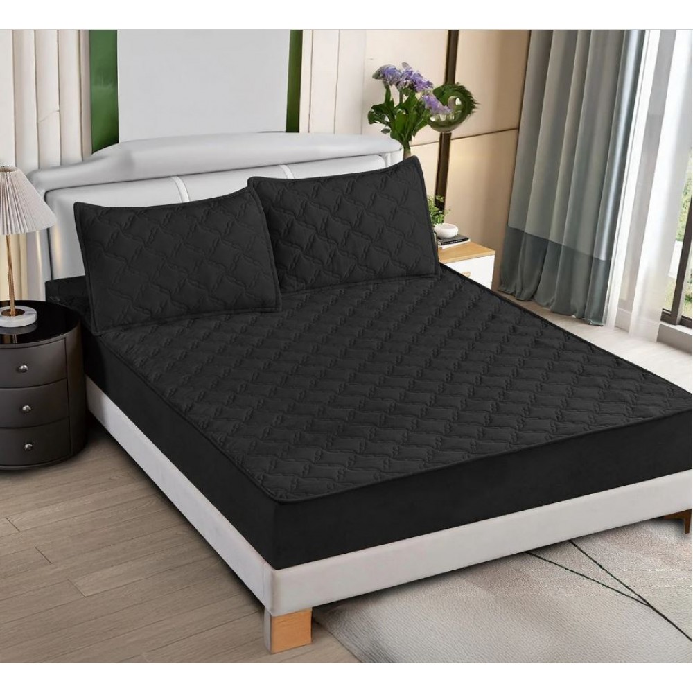 Husa de pat matlasata si 2 fete de perne din catifea 180x200cm, cu elastic, model tip topper, T8-11