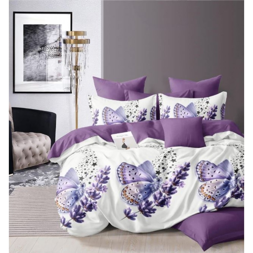Set Lenjerie Eleganta 6 piese cu elestic din Bumbac Finet, Cearceaf de pat 180x200cm, Pat 2 Persoane, LP-1