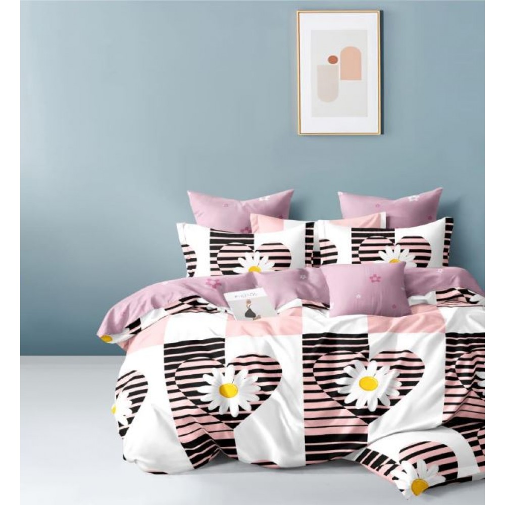 Set Lenjerie Eleganta 6 piese cu elestic din Bumbac Finet, Cearceaf de pat 180x200cm, Pat 2 Persoane, LP-2