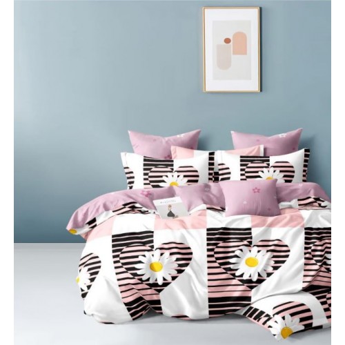 Set Lenjerie Eleganta 6 piese cu elestic din Bumbac Finet, Cearceaf de pat 180x200cm, Pat 2 Persoane, LP-2