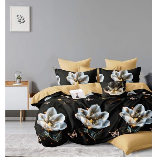 Set Lenjerie Eleganta 6 piese cu elestic din Bumbac Finet, Cearceaf de pat 180x200cm, Pat 2 Persoane, LP-3