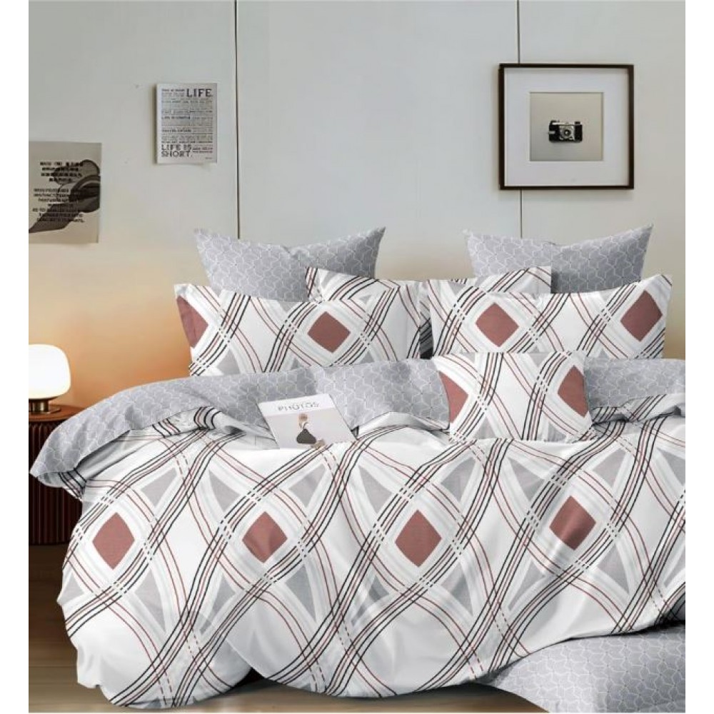 Set Lenjerie Eleganta 6 piese cu elestic din Bumbac Finet, Cearceaf de pat 180x200cm, Pat 2 Persoane, LP-5