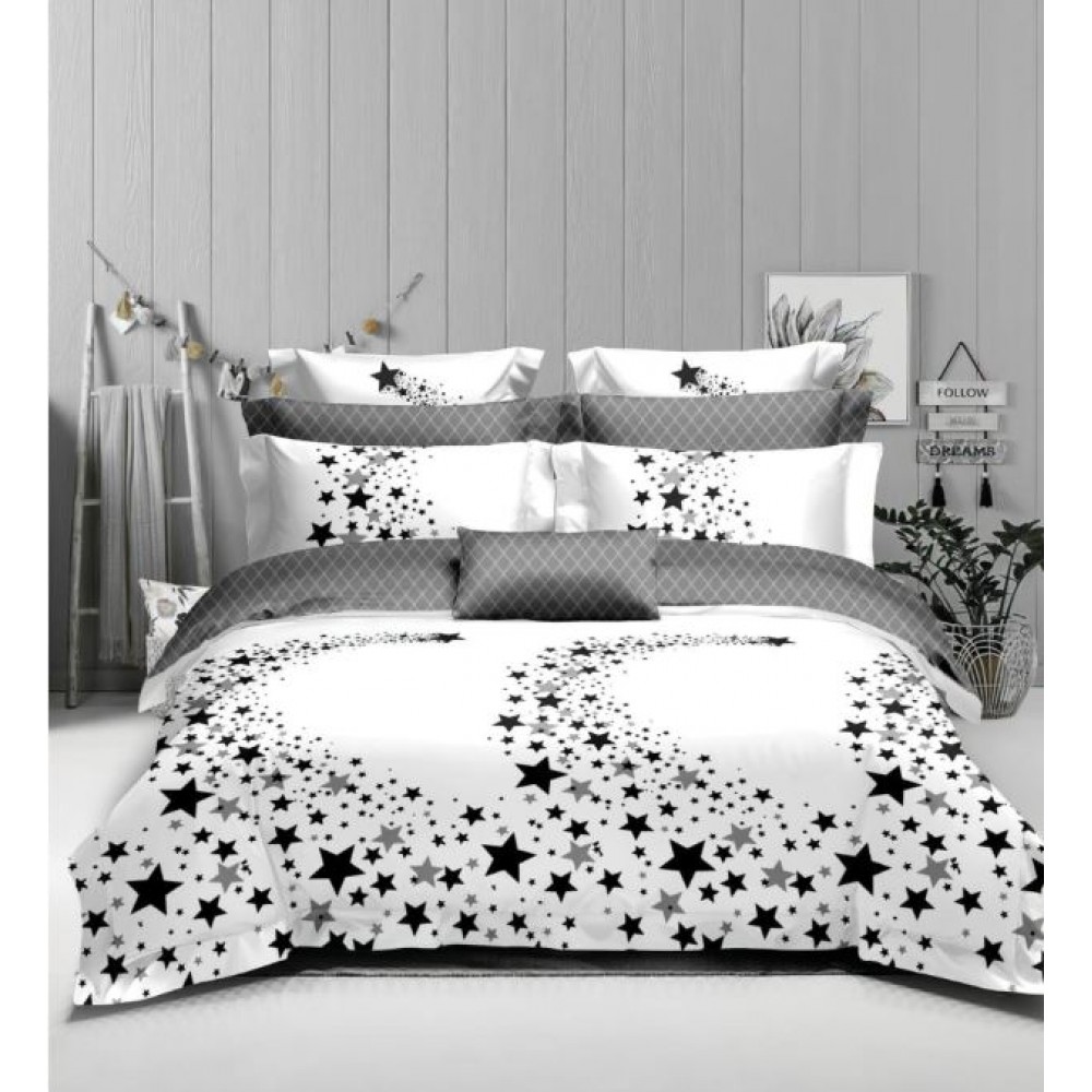 Set Lenjerie Eleganta 6 piese cu elestic din Bumbac Finet, Cearceaf de pat 180x200cm, Pat 2 Persoane, LP-6