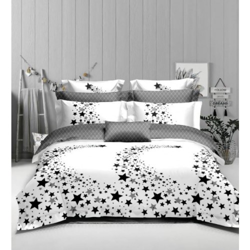 Set Lenjerie Eleganta 6 piese cu elestic din Bumbac Finet, Cearceaf de pat 180x200cm, Pat 2 Persoane, LP-6