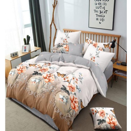 Set Lenjerie Eleganta 6 piese cu elestic din Bumbac Finet, Cearceaf de pat 180x200cm, Pat 2 Persoane, LP-7